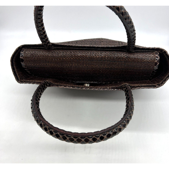 Jimmy Choo Handbag Top Handle Snakeskin Leather Brown Raffia - Picture 6 of 15